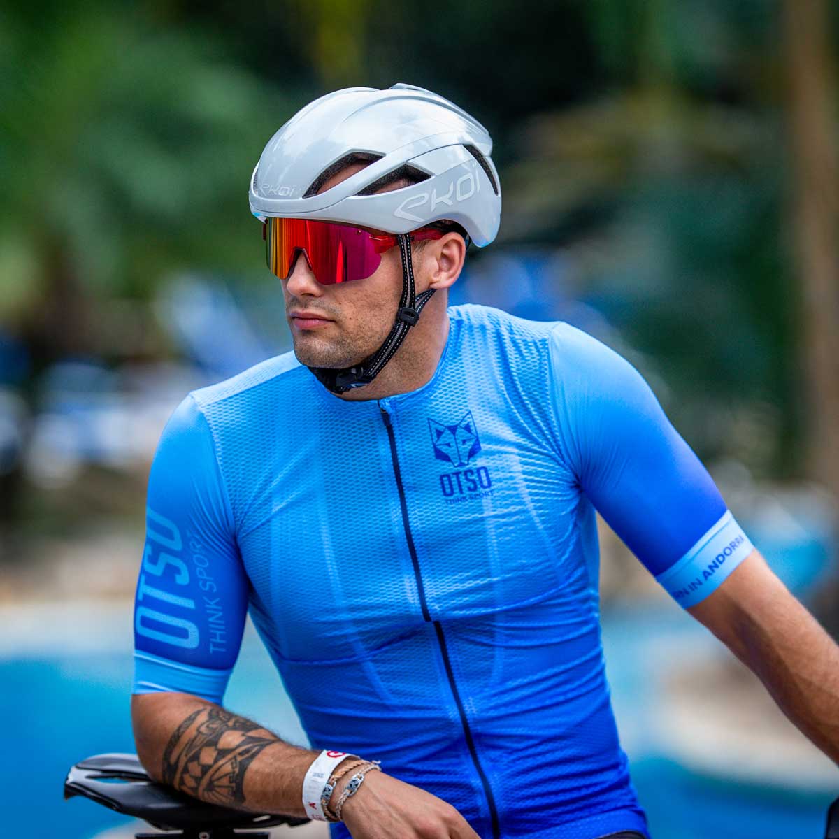 Jersey de Ciclismo Manga Corta Hombre Fluo Blue